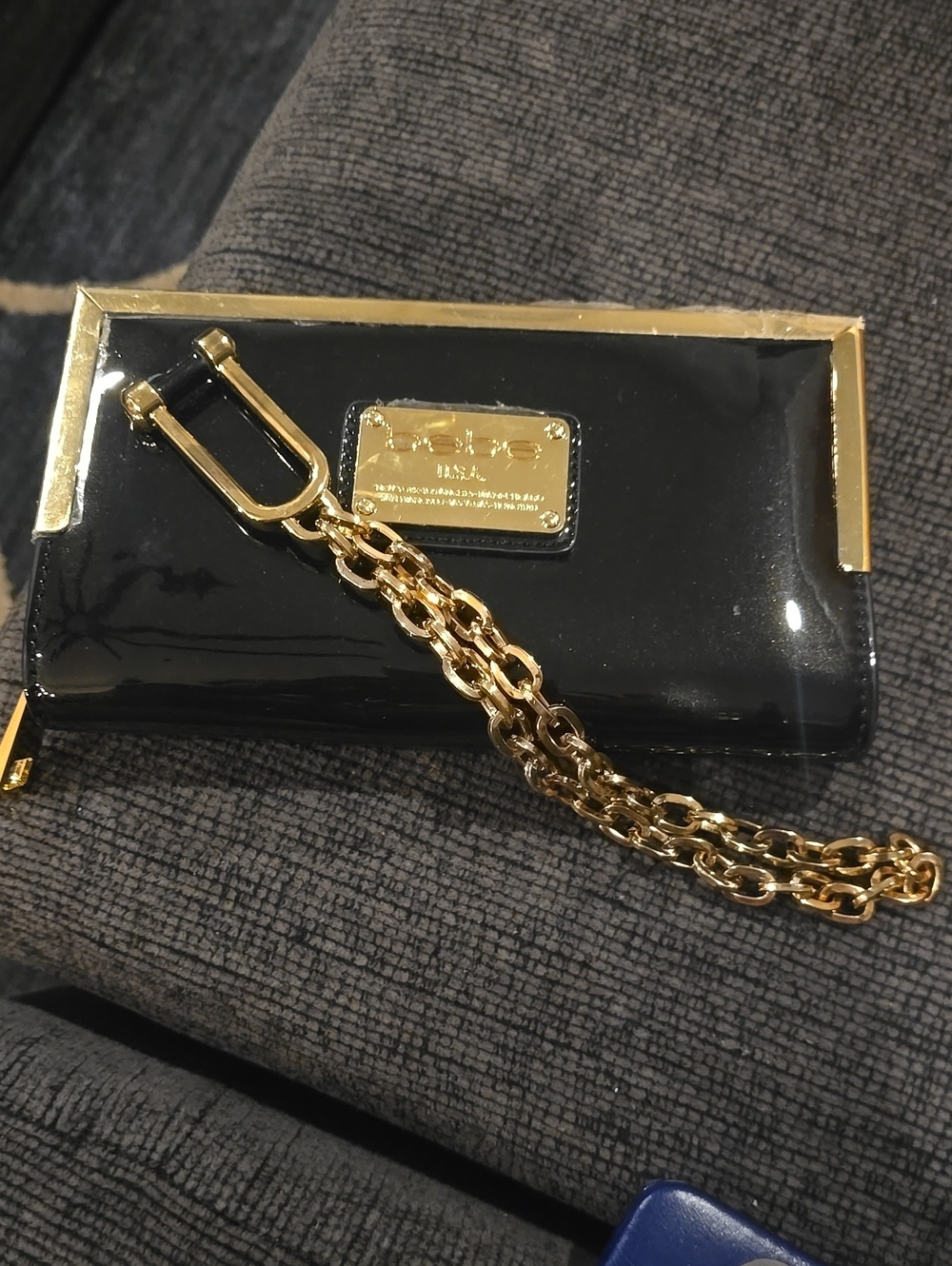 bebe Black Patent Chain Wallet/Wristlet with Gold Hardware